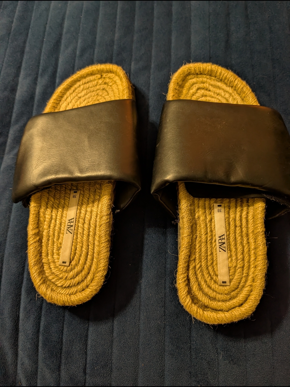 Zara Black Slide Sandals with Jute Footbed